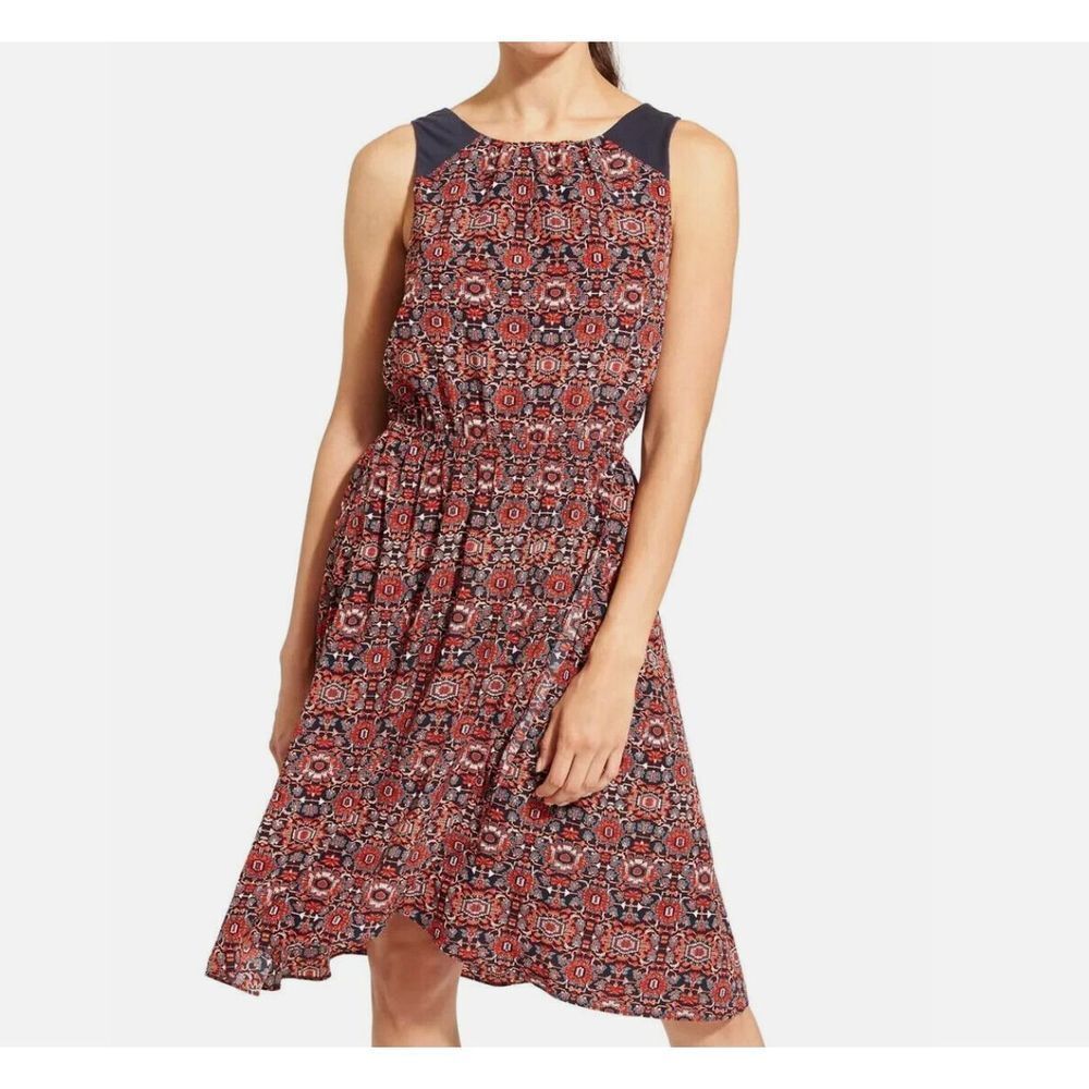 Athleta Martinique Geometric Tassel Back Keyhole Sleeveless Tank Red Dress Sz XS